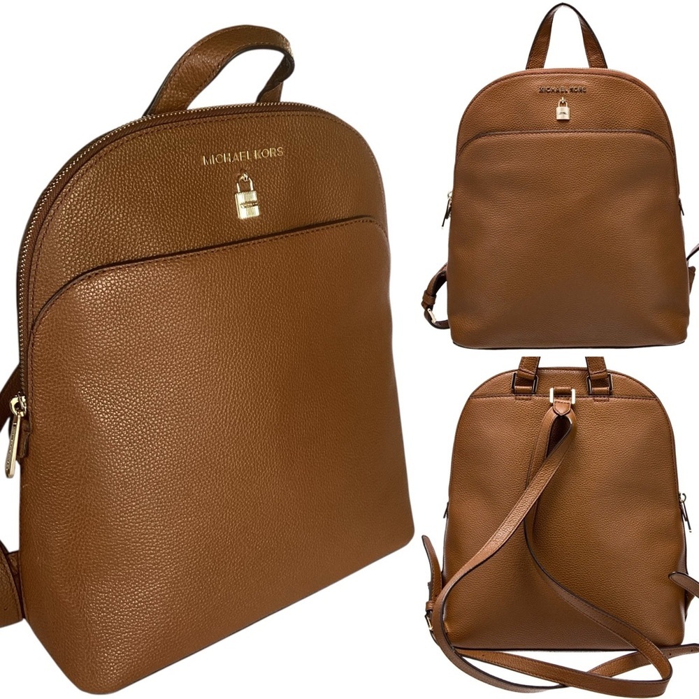 Michael Kors Adele Brown Pebbled Leather Backpack Bag Lock Detail New Condition